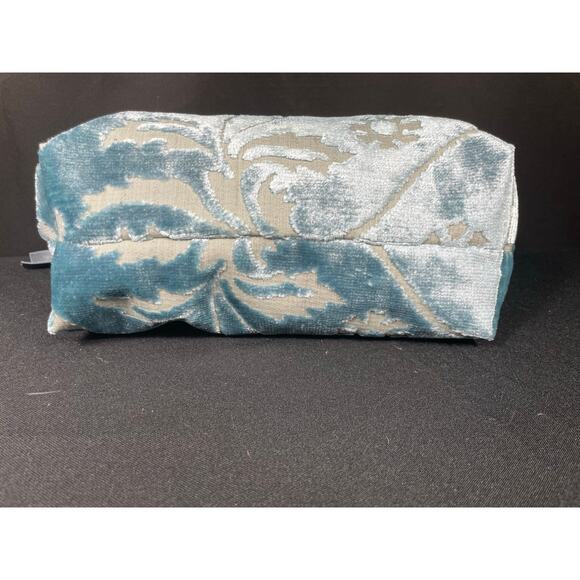 Aqua Blue Velour Floral Handmade Bag, One of a Kind Pouch, Lined Satchel, Travel - Picture 4 of 6